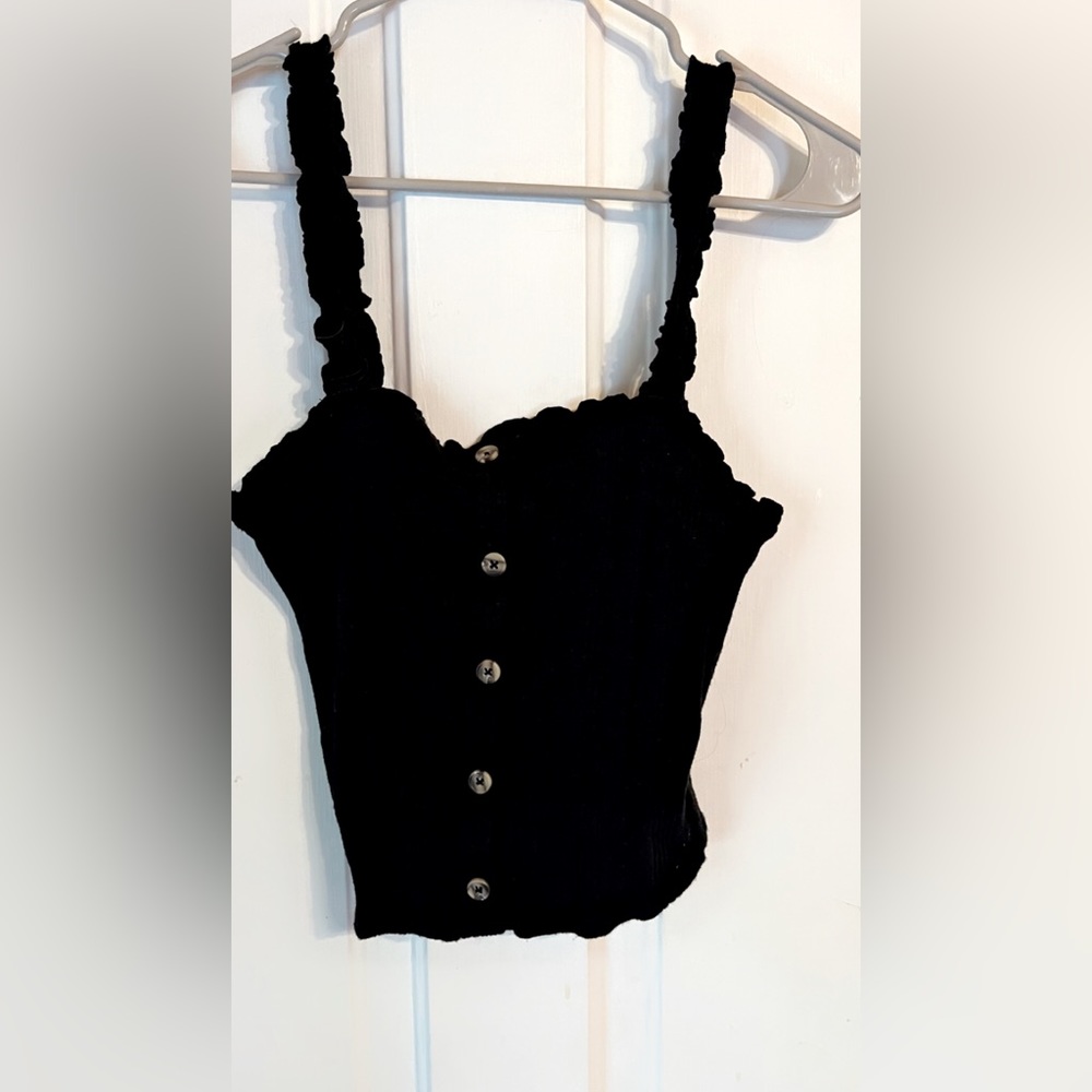 Aeropostale black square neck cropped tank with buttons